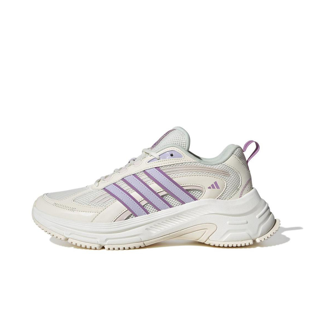 推荐商品：adidas FC Classic 跑鞋 轻便缓震防滑耐磨舒适网面透气休闲轻运动流光风织物支撑增高 女款/米色/紫色 