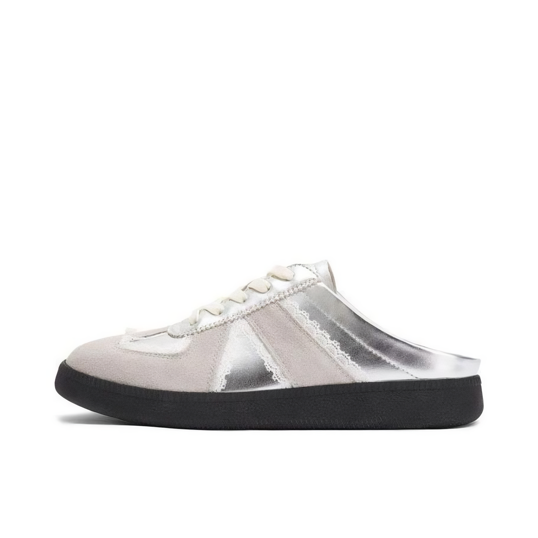 推荐商品：Toomanyshoes 休闲舒适 简约 拼接百搭 德训鞋 ZAD24 半拖/银色/黑色