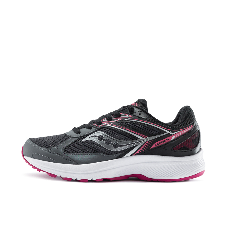 推荐商品：Saucony/索康尼 Cohesion 凝聚 14 支撑缓震 防滑耐磨 透气 织物 运动 慢跑 越野 合成革 跑鞋 女款/灰色/玫红