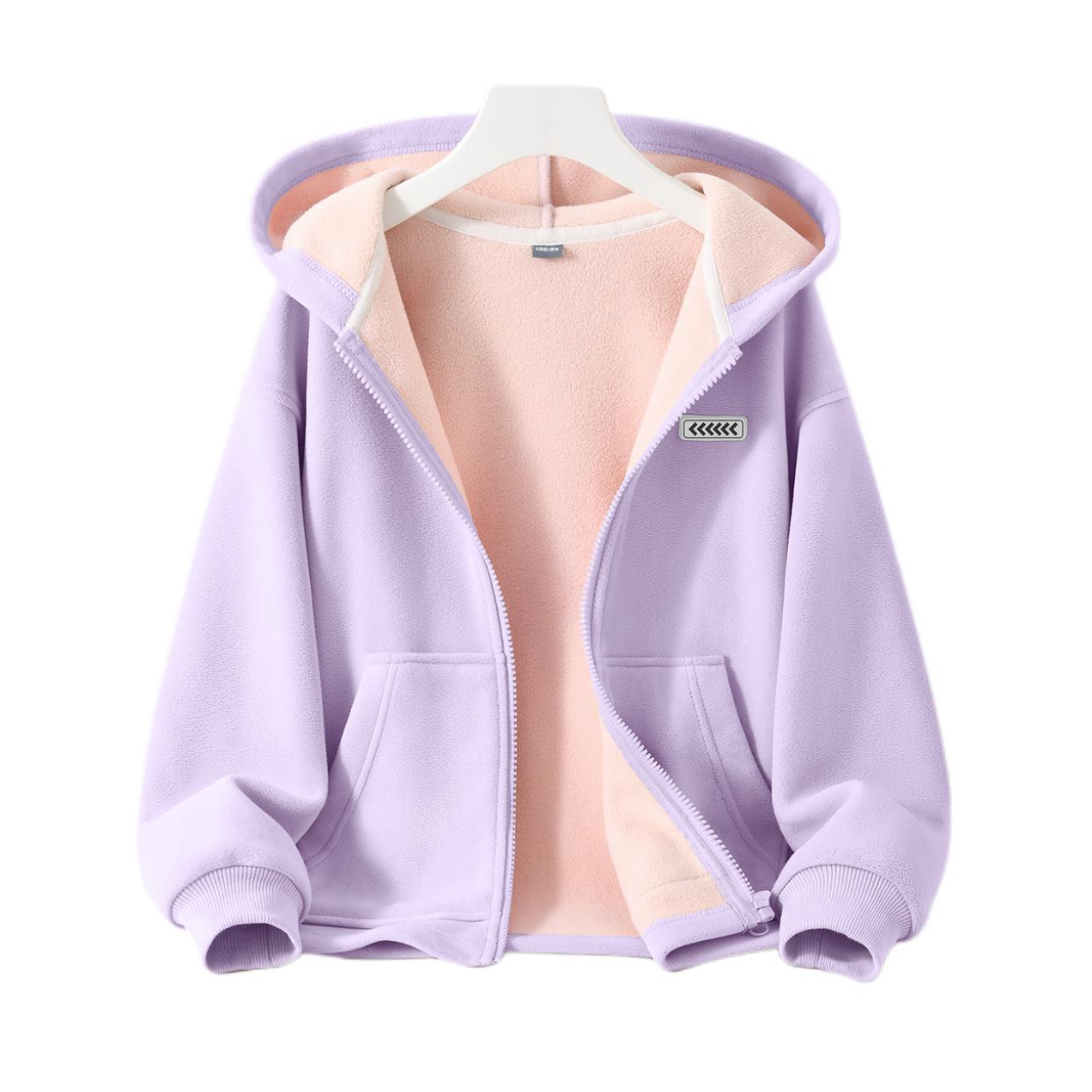 推荐商品：mianzhi/棉致童装 拉链连帽柔软保暖长袖棉服 女中大童 丁香紫