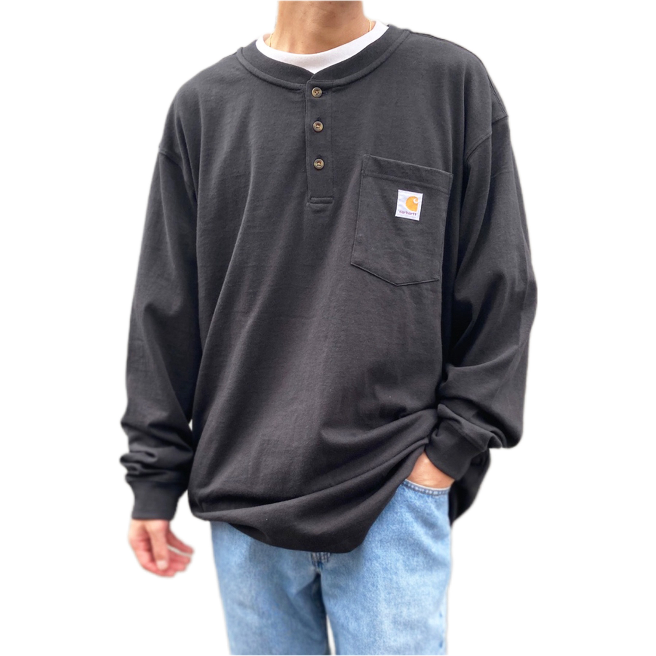 【金路云同款】Carhartt LOOSE FIT纽扣亨利领长袖T恤 男女同款 k128 黑
