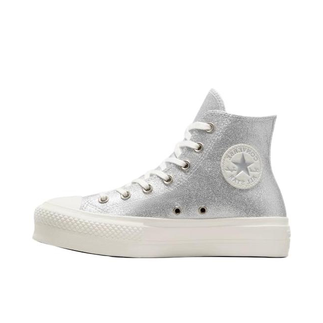 推荐商品：Converse/匡威 Chuck Taylor All Star Lift 帆布鞋 简约复古经典防滑耐磨舒适厚底圆头甜酷贴合松糕底流光风 白色/银色