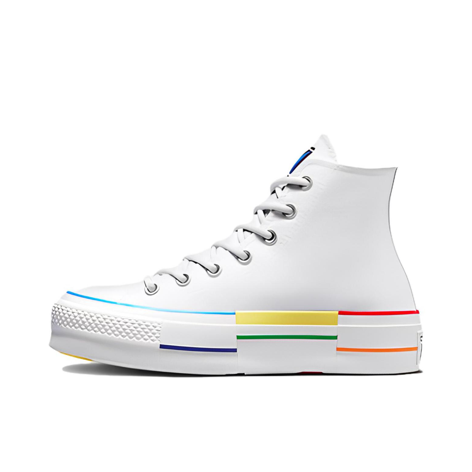 推荐商品：Converse/匡威 Chuck Taylor All Star Lift 帆布鞋 简约复古经典防滑耐磨舒适厚底圆头甜酷贴合松糕底流光风 白色/彩虹色