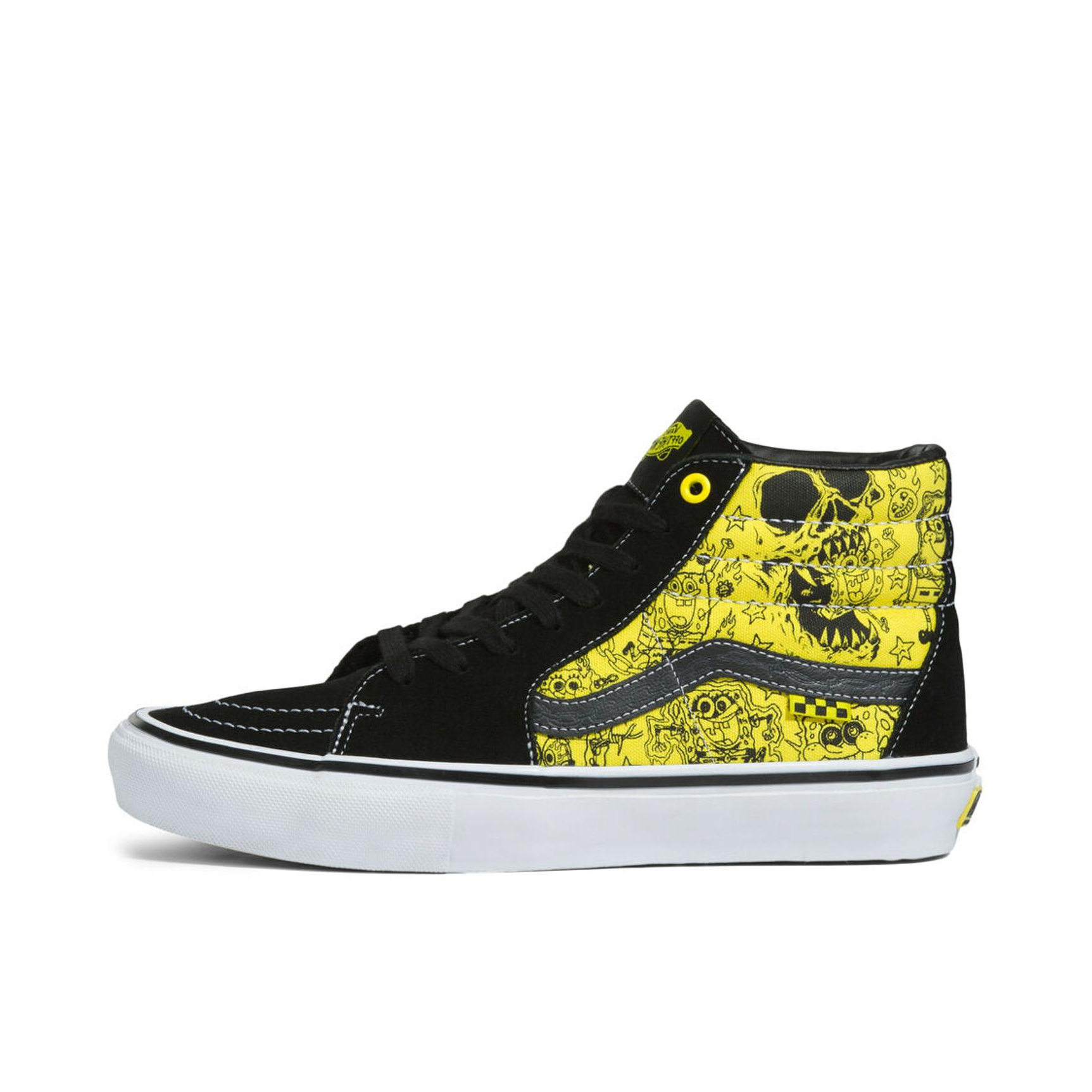 推荐商品：Vans/范斯 SK8-Hi 板鞋 潮流经典拼接复古街头厚底 海绵宝宝联名/黑色/黄色
