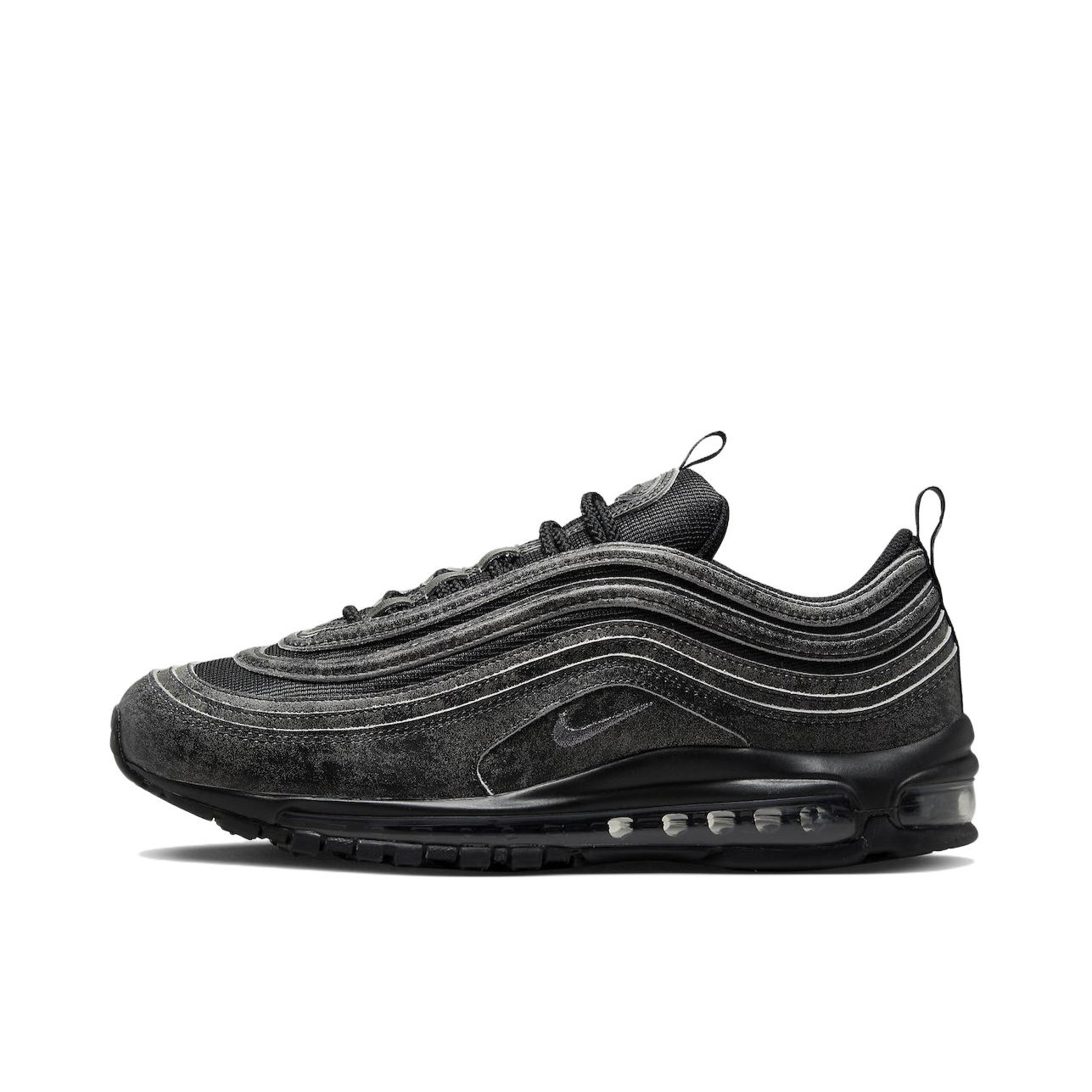 推荐商品：Nike Air Max 97 跑鞋 气垫减震全掌舒适透气防滑耐磨百搭复古织物合成革运动时尚圆头包裹性支撑 CDG联名/黑色