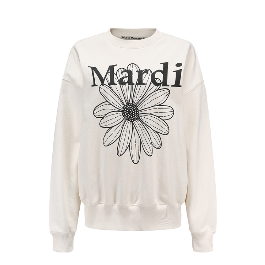 推荐商品：【林更新同款】mardi mercredi 24圣诞系列小雏菊字母印花圆领落肩套头长袖卫衣 MBB8WSWSR901 本白