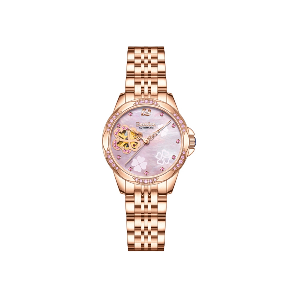 推荐商品：Bestdon/邦顿 34mm精钢表带精致轻奢陶瓷镂空镶钻机械女士手表