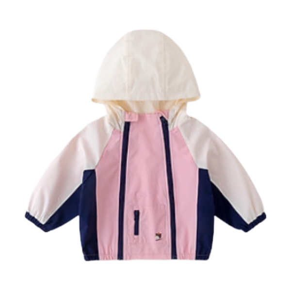 推荐商品：嘟嘟家 童装 防风防水撞色印花双拉链连帽冲锋衣 女中童 BSB743CWT565K 粉