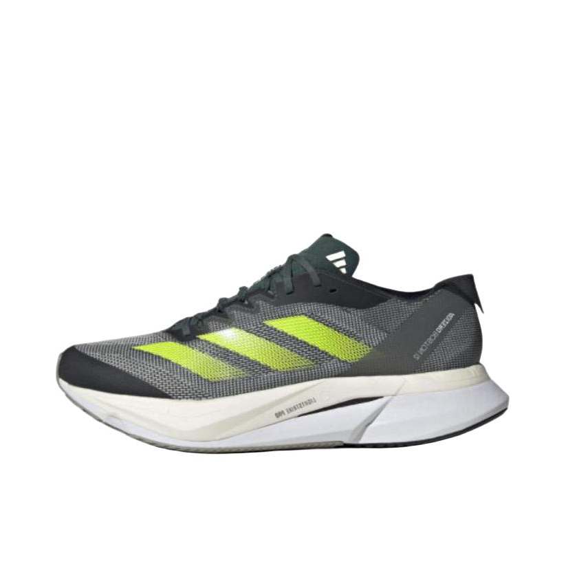 推荐商品：adidas Adizero Boston 12 跑鞋 碳板玻纤柱耐磨缓震马拉松运动支撑 黑绿