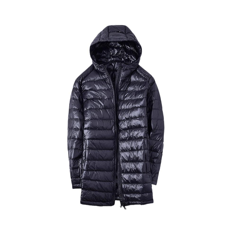 推荐商品：EximeTone 保暖亲肤中长款连帽羽绒服 Y028 黑