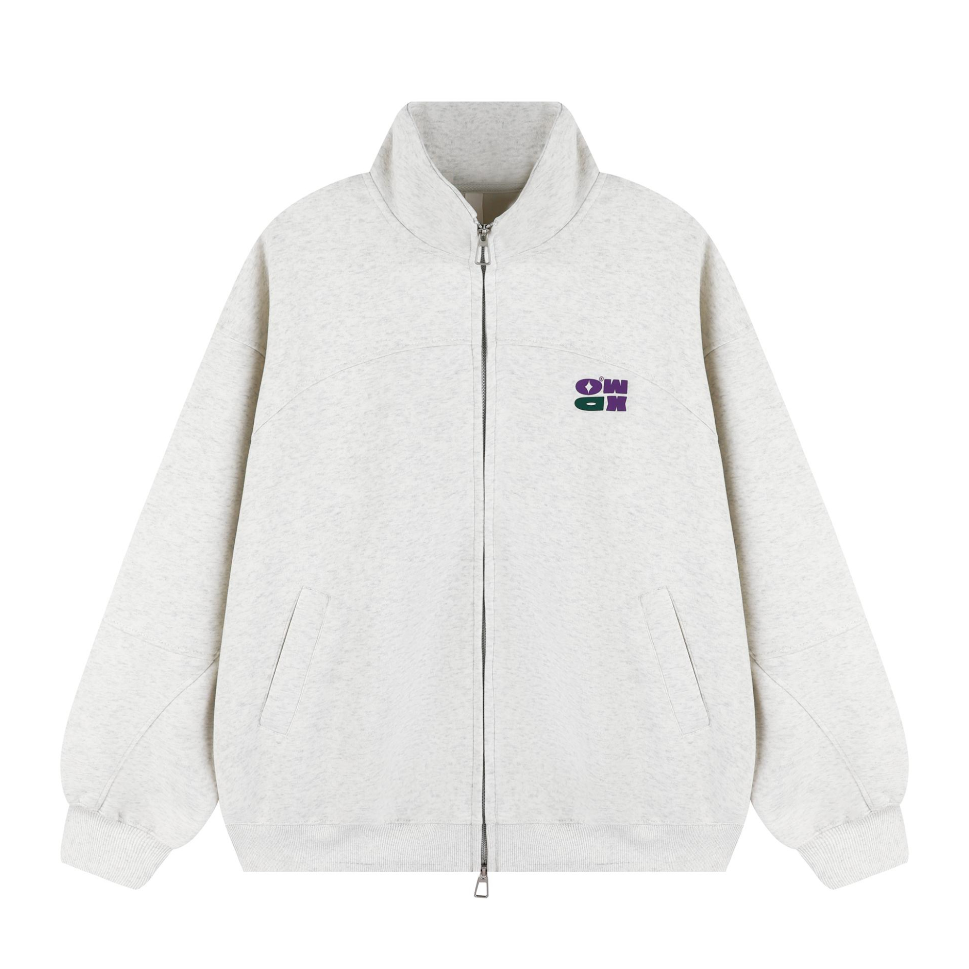 推荐商品：OWOX logo字母撞色开衫立领卫衣 CPDJLFL-L7024 白灰