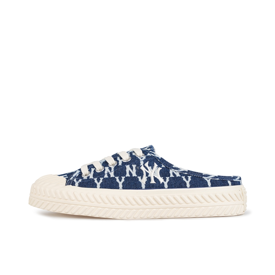 推荐商品：【泫雅同款】MLB Playball 潮流复古 休闲时尚 防滑耐磨 舒适轻便 饼干鞋 帆布鞋 半拖/深蓝