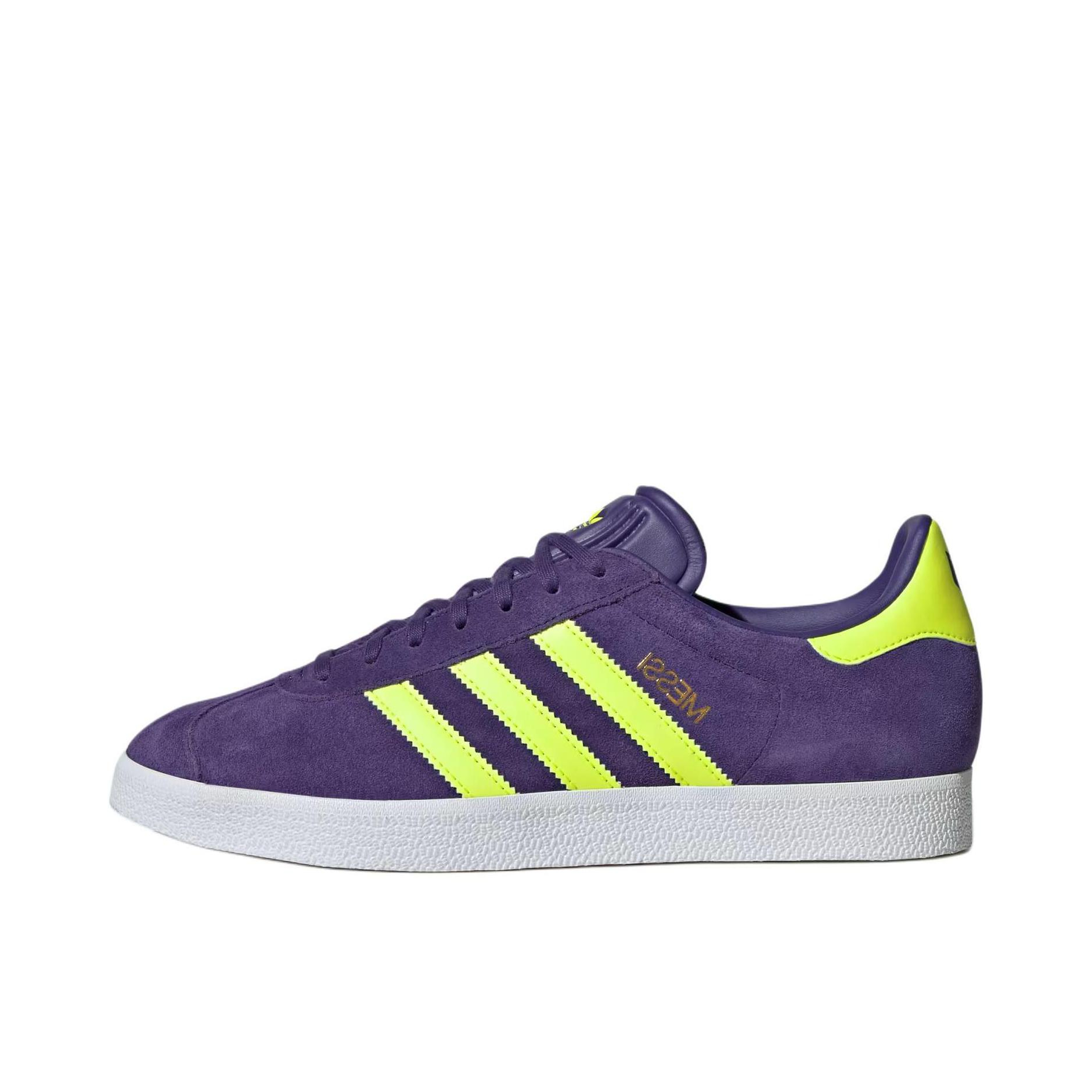 推荐商品：adidas Originals Gazelle T头鞋 德训鞋 板鞋 轻便复古薄底舒适百搭减震耐磨贴合圆头 Lionel Messi联名/紫色/清澈柠檬/云白色