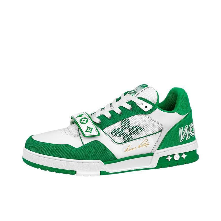 推荐商品：Louis Vuitton trainer 百搭复古 轻便平跟 花朵图案 牛仔布 板鞋 白色/深绿色