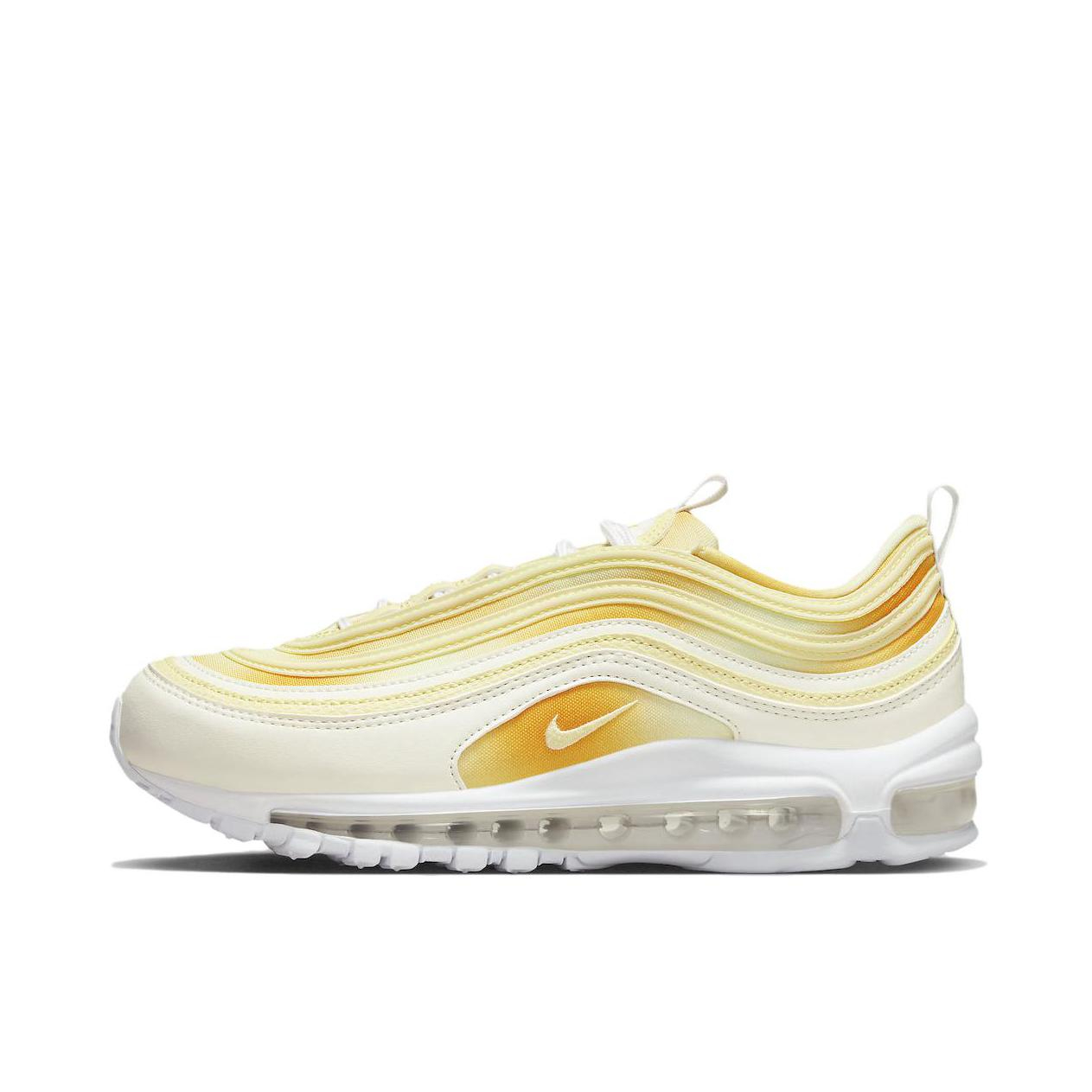 推荐商品：Nike Air Max 97 跑鞋 气垫减震全掌舒适透气防滑耐磨百搭复古织物合成革运动时尚圆头包裹性支撑 黄色/白色