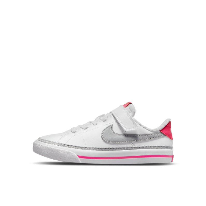 推荐商品：Nike Court Legacy 魔术贴 时尚潮流 轻便透气 舒适减震 防滑耐磨 板鞋儿童 小童/白色/浅烟灰/深粉