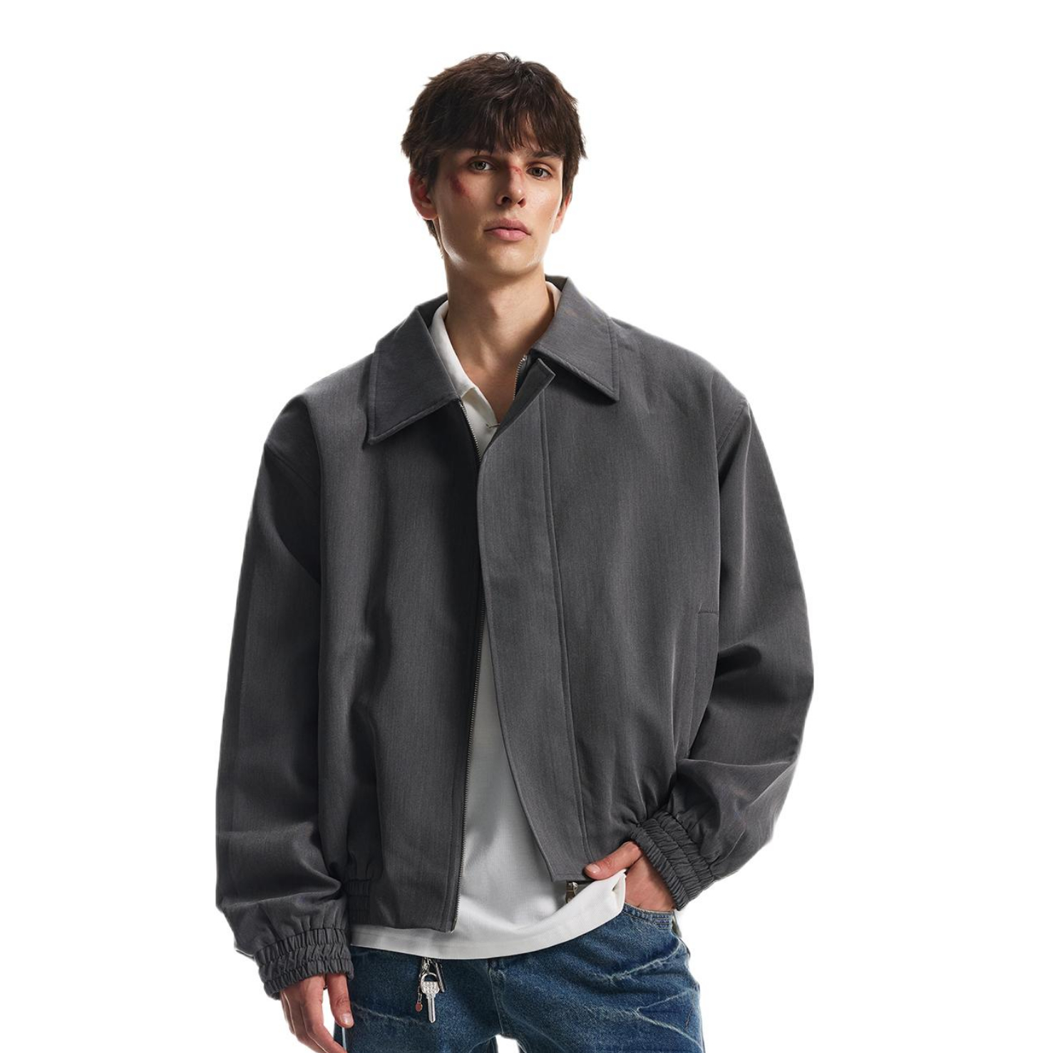 推荐商品：nofunnull没烦恼 双拉链垫肩廓形长袖夹克 25WACEHJ5702 深灰