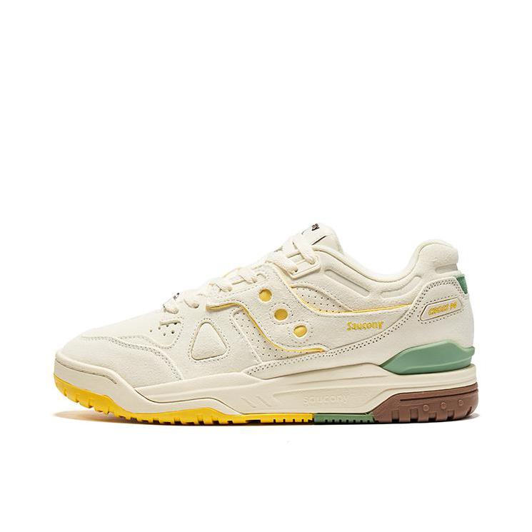 推荐商品：Saucony/索康尼 Cross 90 复古百搭 潮流 防滑耐磨 合成革 真皮 透气 增高 板鞋 运动休闲鞋 米色/黄色/绿色