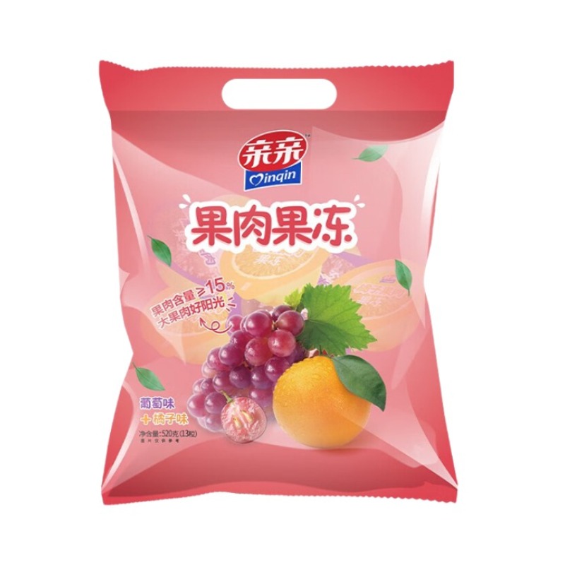推荐商品：亲亲 果冻 520g 袋装 橘子味+葡萄味