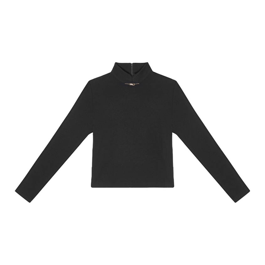 推荐商品：织造司 仙羽 合领批袄毛衣打底明制马面裙汉服 女装 黑/半高领打底衫