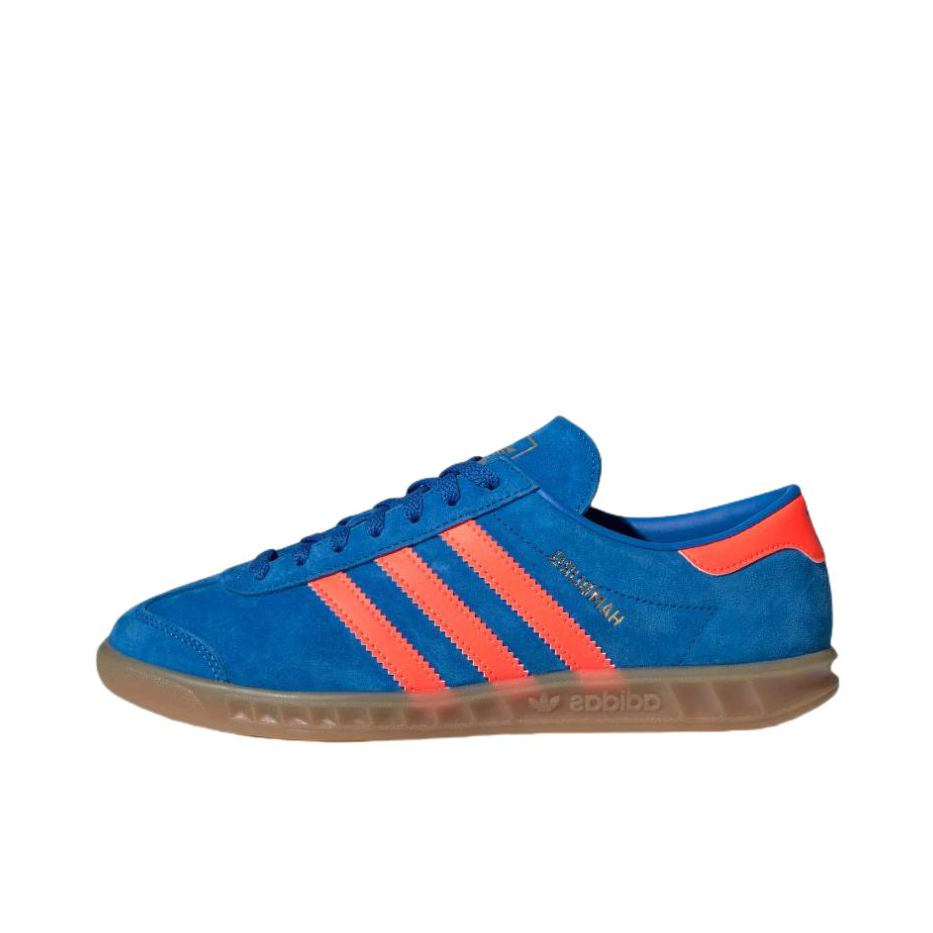 推荐商品：adidas Originals Hamburg 绒面革 复古 轻便 防滑耐磨 合成革 运功休闲鞋 鸟羽蓝/警报红荧光