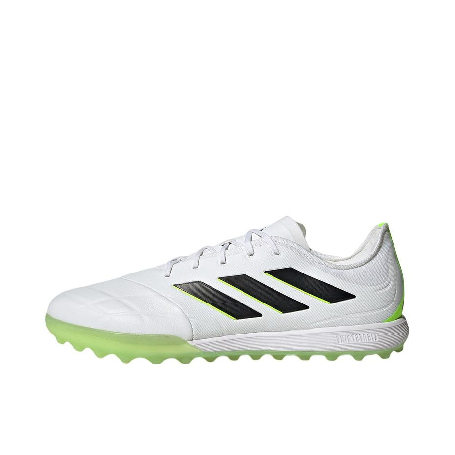 推荐商品：adidas Copa Pure.1 TF 中端 胶质碎钉 硬草地人造草地 缓震 足球鞋 荧光绿/纯白色