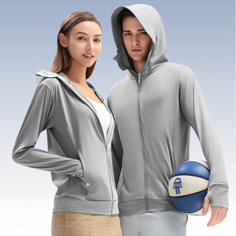 推荐商品：Supield  高倍数UPF600+原纱专利科技纯色户外全波段防紫外线防蚊虫凉感冰丝修身连帽防晒衣 男女同款 F306B 男女/极地灰