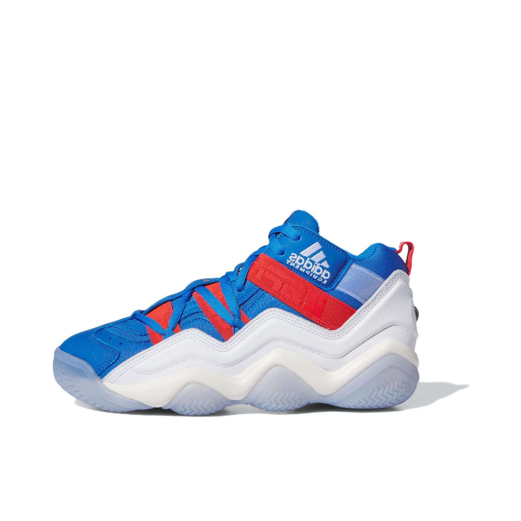 推荐商品：adidas Top Ten 2000 篮球鞋 潮流防滑耐磨复古舒适轻便缓震时尚透气 ESPN联名/蓝色/白色/红色