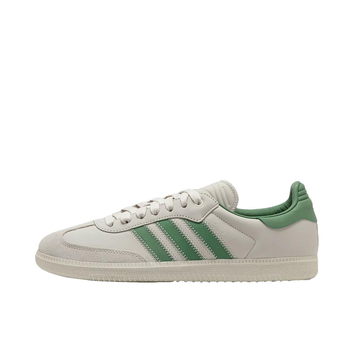 推荐商品：adidas Pharrell Humanrace Samba 运动休闲鞋 防滑耐磨舒适平跟百搭潮流 Pharrell Williams联名/米色/绿色