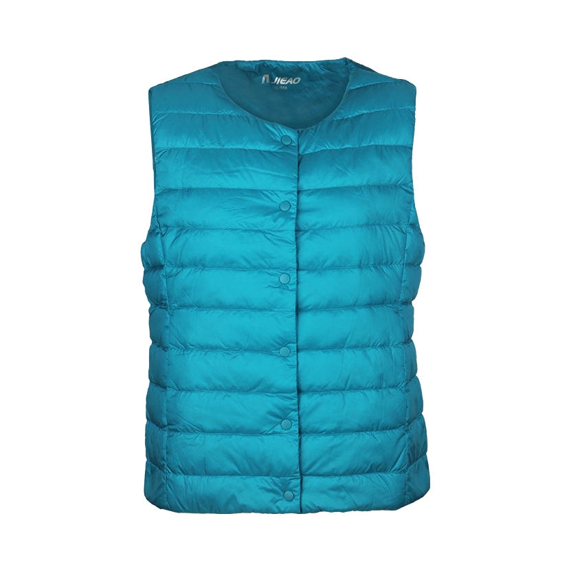 推荐商品：杰奥 羽绒纯色低领轻薄马甲 女装 9211202 2208#湖蓝