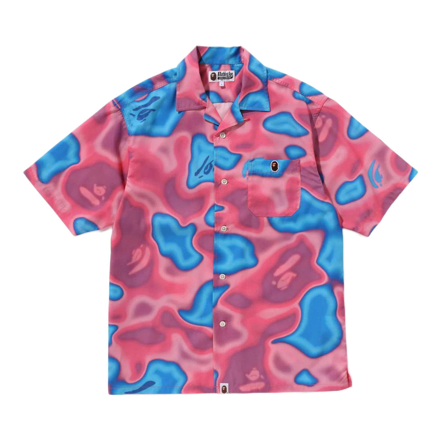 Bape/猿人头 迷彩翻领纽扣短袖衬衫 1K30-132-004 粉