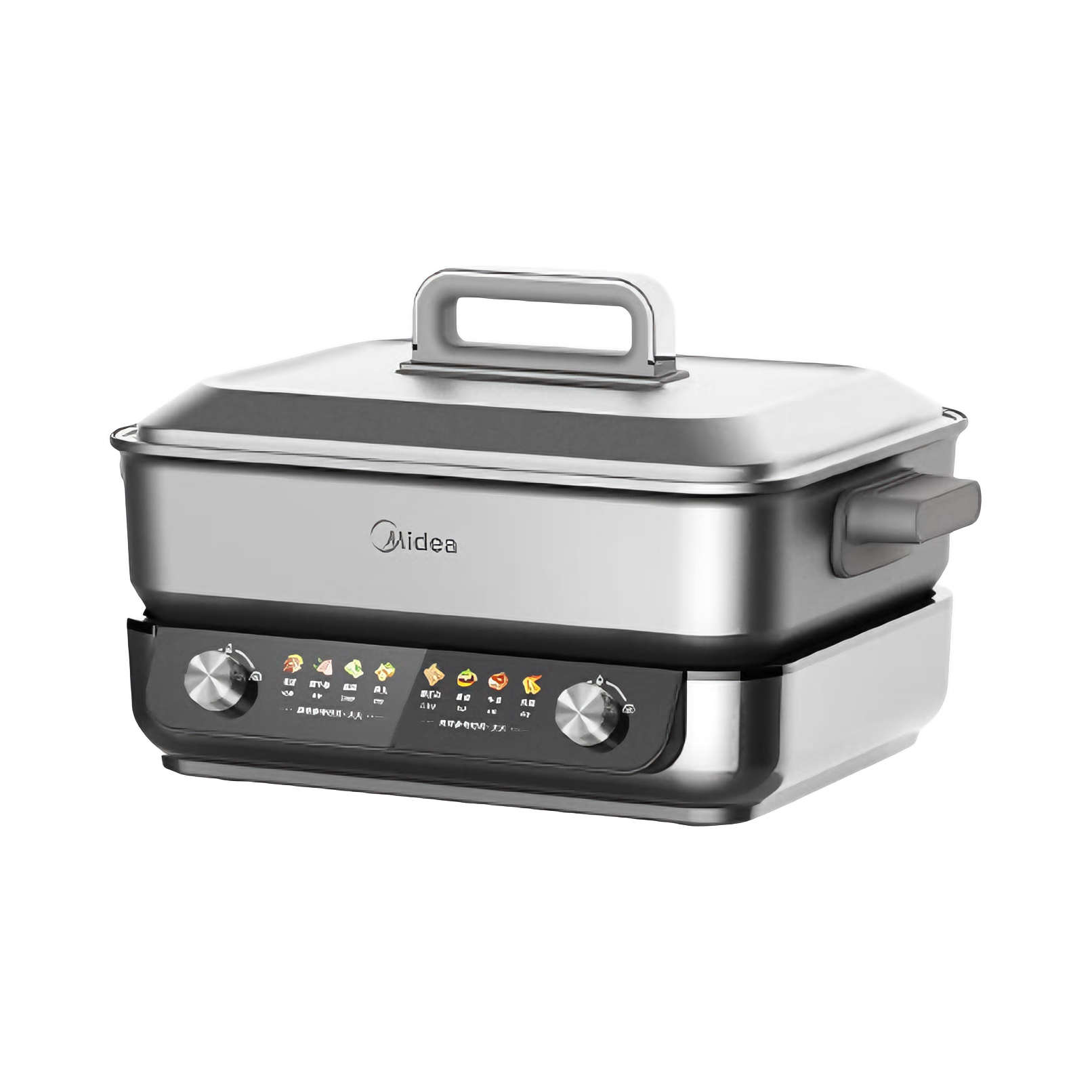 推荐商品：Midea/美的 电火锅 8L 分体式分控鸳鸯锅 大容量 煎炒 分区控温 速沸 独立 多功能 煮涮烤专用 双旋钮 大功率 大火力 不沾煎烤 电煮