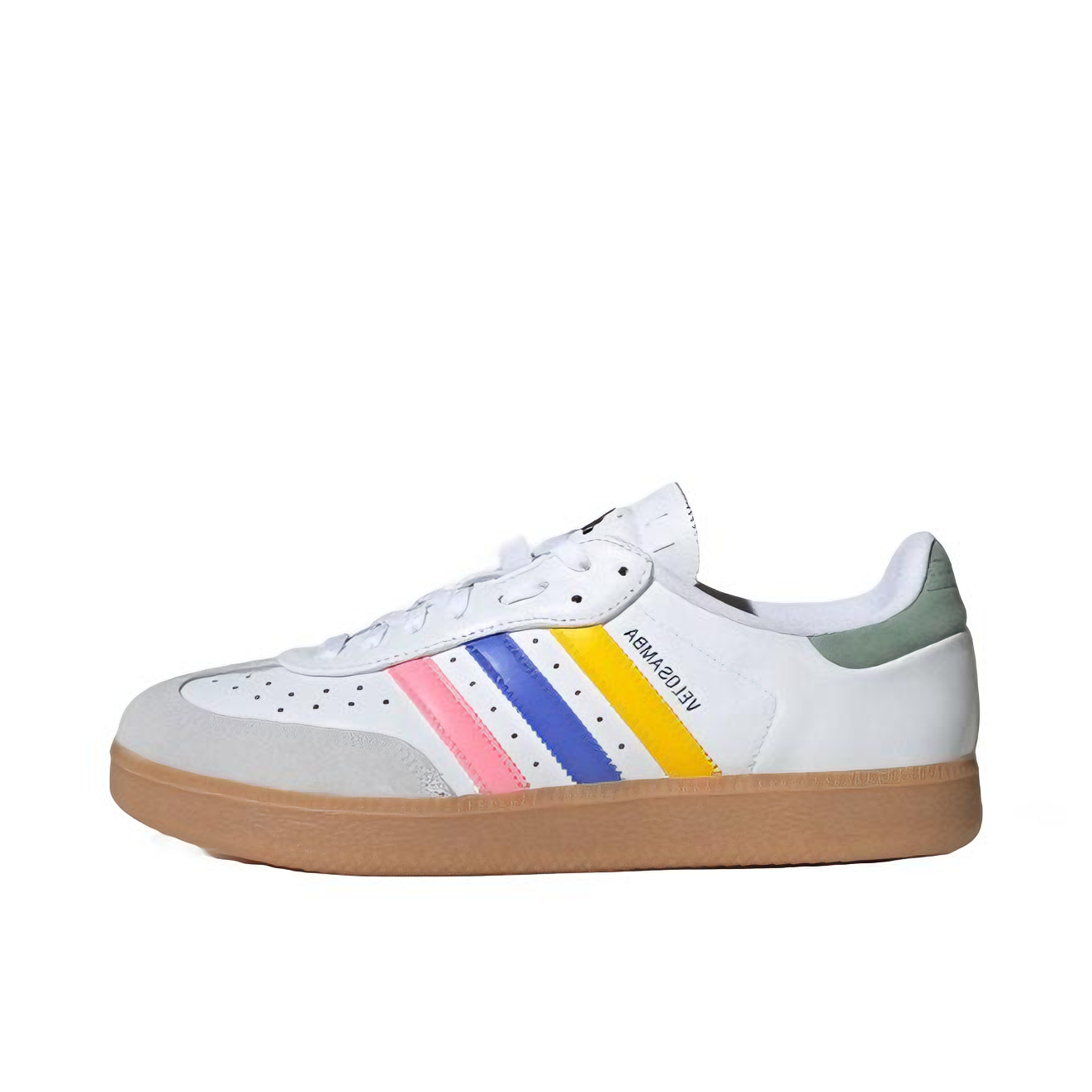 推荐商品：adidas VELOSAMBA LEA 德训鞋 训练鞋 T头鞋骑行塑胶地板 白色/钴蓝色/祈福粉