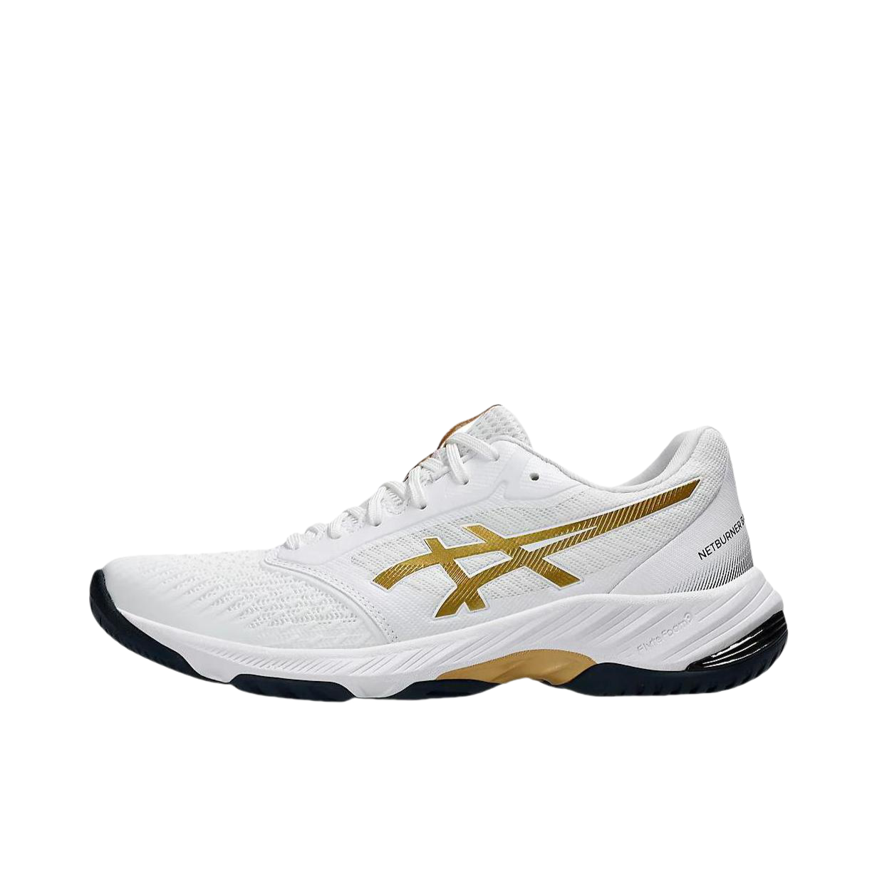 推荐商品：Asics/亚瑟士 Netburner Ballistic FF 3 缓震轻便 防滑耐磨 轻量回弹 透气 防水 织物 支撑 圆头 排球鞋 低帮/白色/金色