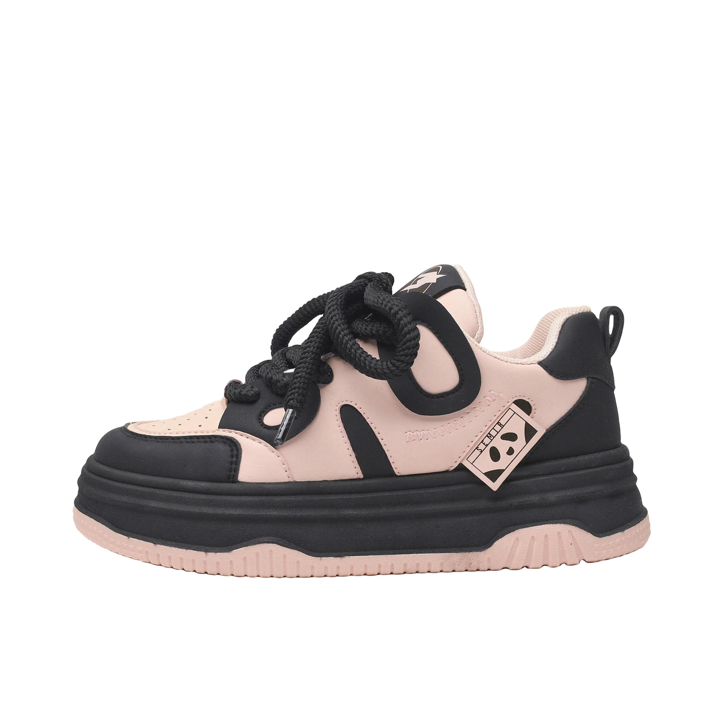 推荐商品：Semir/森马 耐磨 休闲 百搭 圆头 板鞋 SFYM233832 黑色/粉色