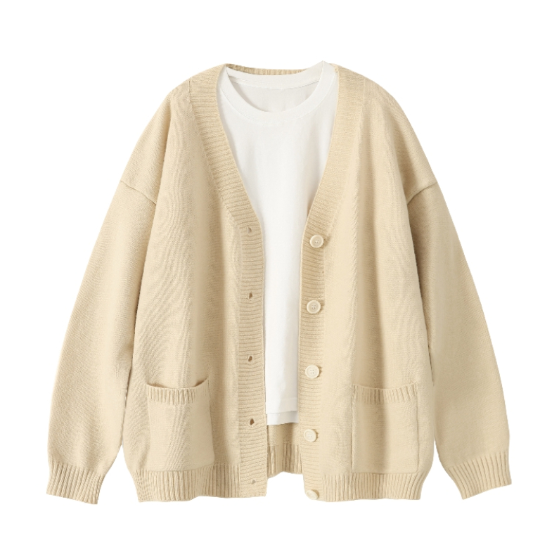 推荐商品：BRUMAIRE 纯色日杂感慵懒感防风干净学院风V领针织开衫 男女同款 BMXM004 杏