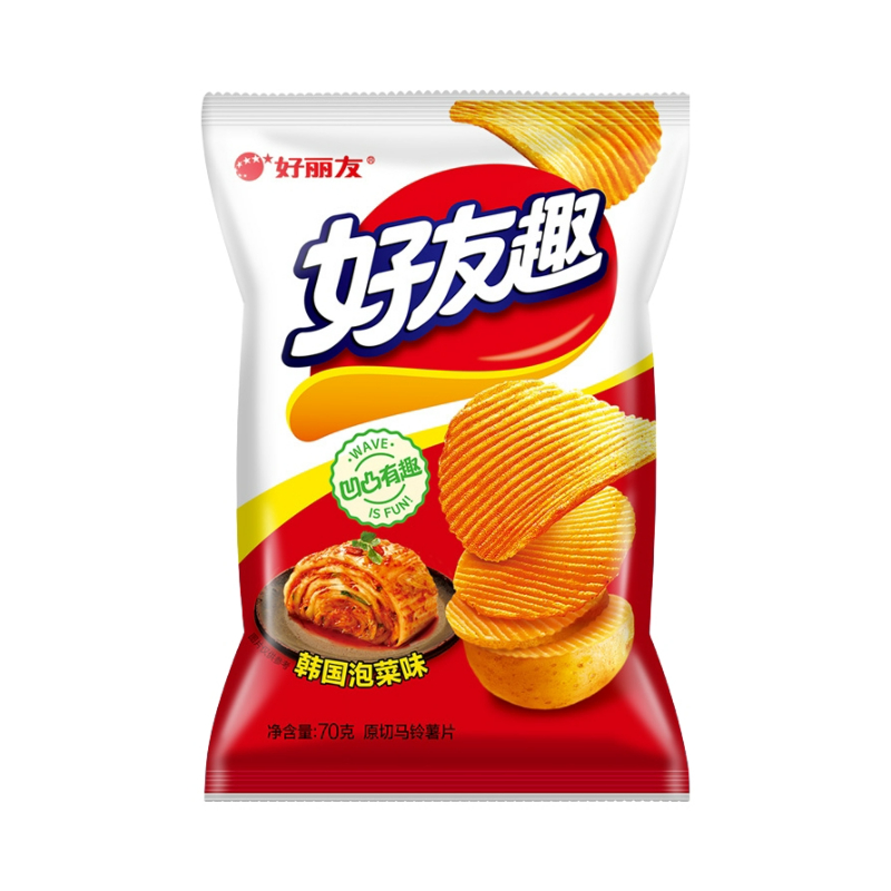 推荐商品：好丽友 泡菜味 70g 好友趣薯片 袋装 聚会解馋追剧大波浪