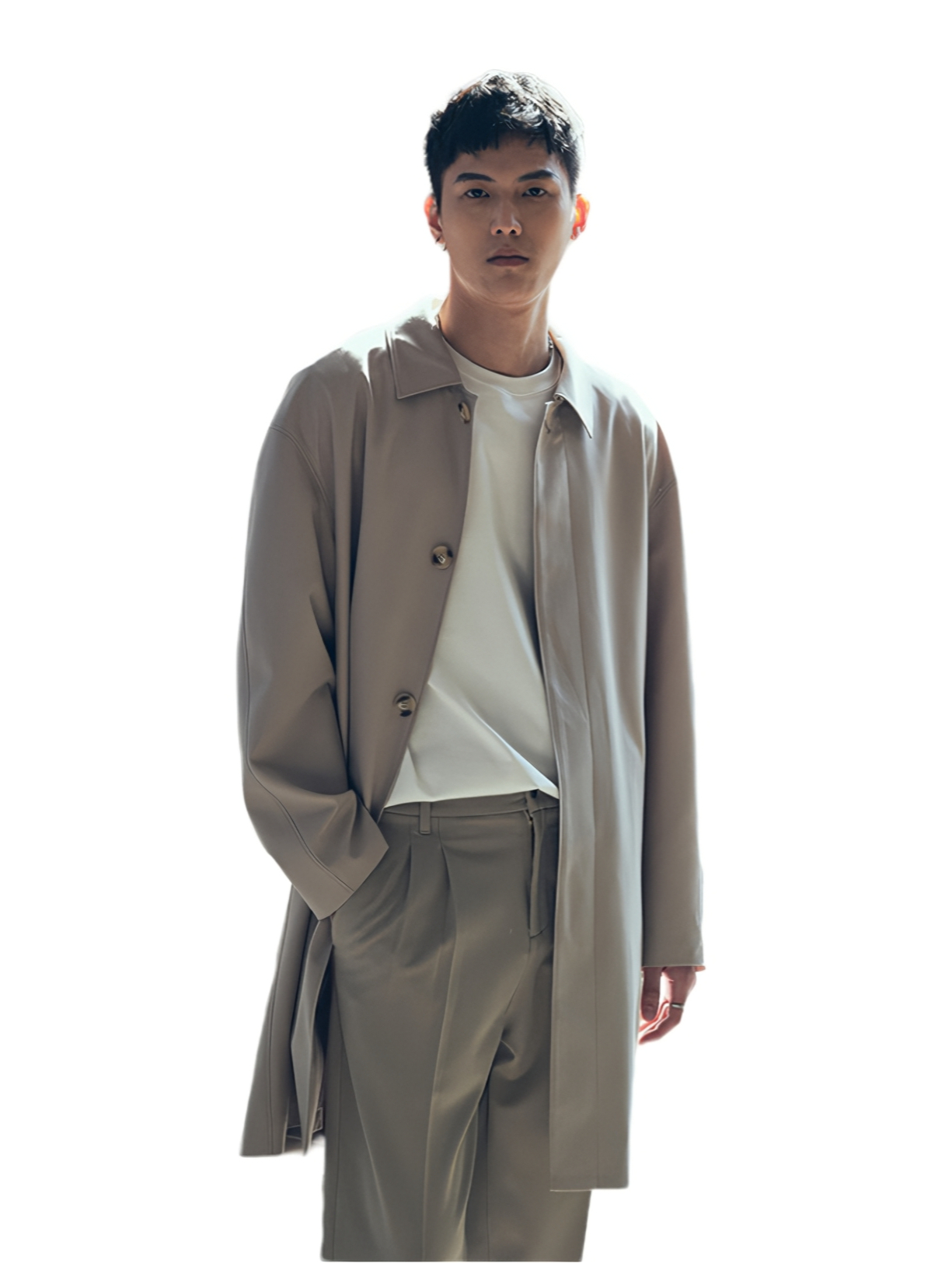 推荐商品：abx  韩版纯色高级感中长款风衣 DW21004DX09Q 灰米