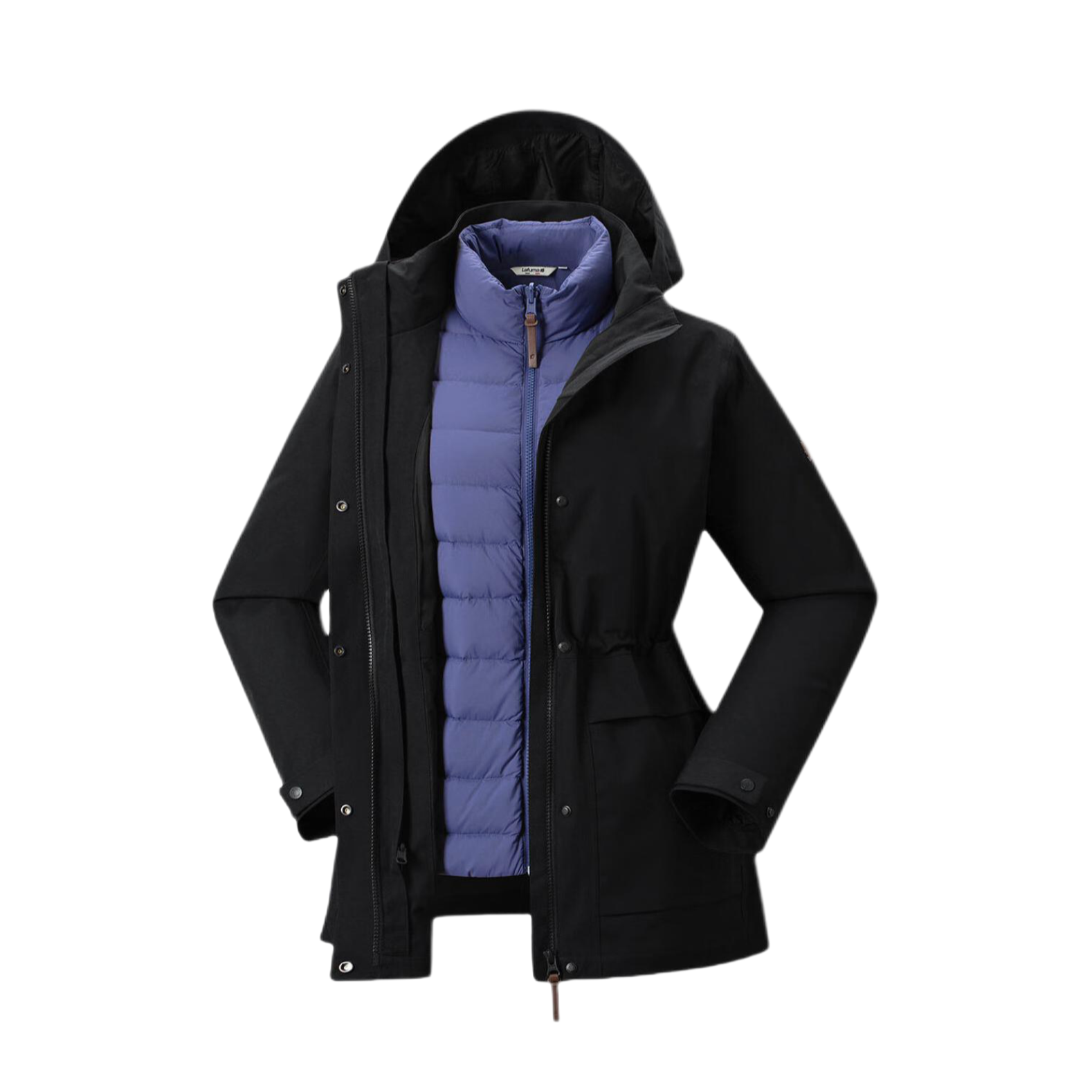 推荐商品：lafuma/乐飞叶 防风防水三合一可拆卸长袖冲锋衣 女装 LFJA5CZ62 黑