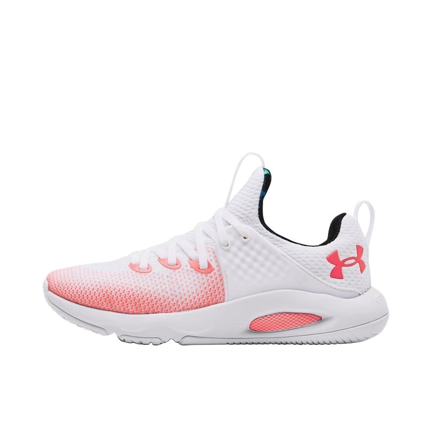 推荐商品：Under Armour/安德玛 HOVR Rise 3 缓震回弹 网面透气 防滑耐磨 舒适运动 锻炼 训练鞋 粉色/白色