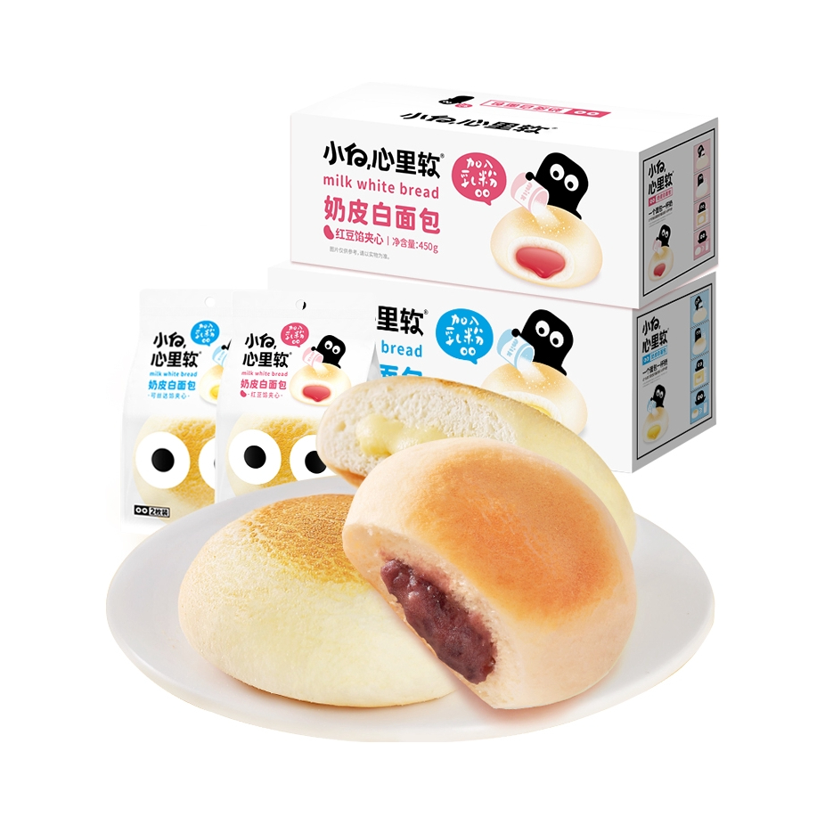 推荐商品：小白心里软 奶皮白面包 450g/箱 2口味组合