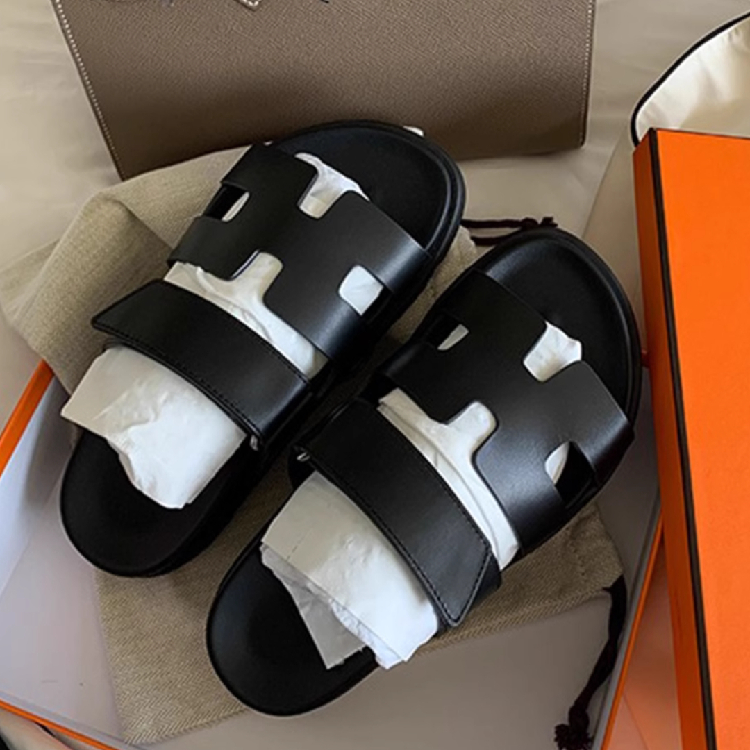 推荐商品：踩屎感 真皮 厚底 舒适 拖鞋 黑色