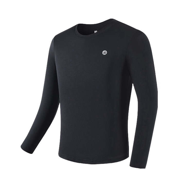 BMAI/必迈 T恤 慢跑四倍弹力呼吸科技面料田径防磨吸湿排汗速干马拉松内搭外穿竞速长袖修身圆领套头T恤 FRTJ009 经典黑/男