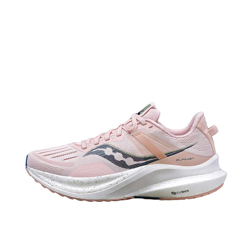 推荐商品：Saucony/索康尼  Tempus 1 坦途  防滑耐磨 缓震回弹 透气 稳定支撑 织物  跑鞋 女款/白色/粉色