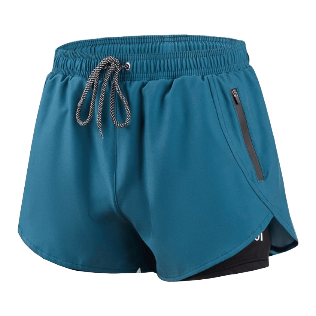 推荐商品：361° 假两件轻薄速干松紧五分平角防尴尬游泳装备泡温泉沙滩泳裤 SLY214001 墨绿