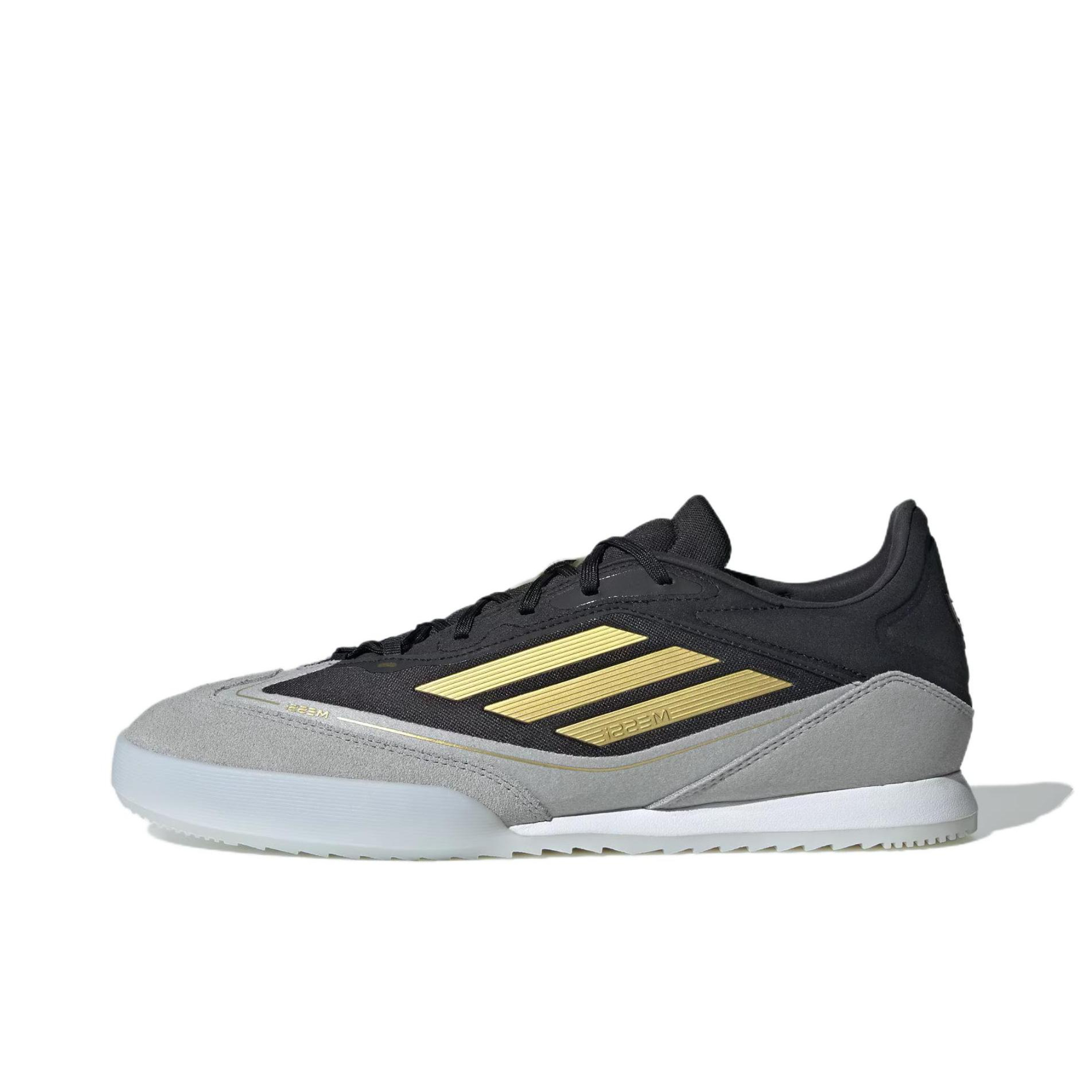 推荐商品：adidas F50 Messi Freestyle IN 中端 平底 室内 缓震耐磨 足球鞋 一号黑/金色/青灰色