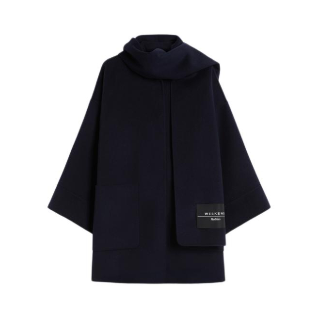 推荐商品：MaxMara 2026SS 围巾领中长款绵羊毛毛呢外套 女装 5081016106 蓝
