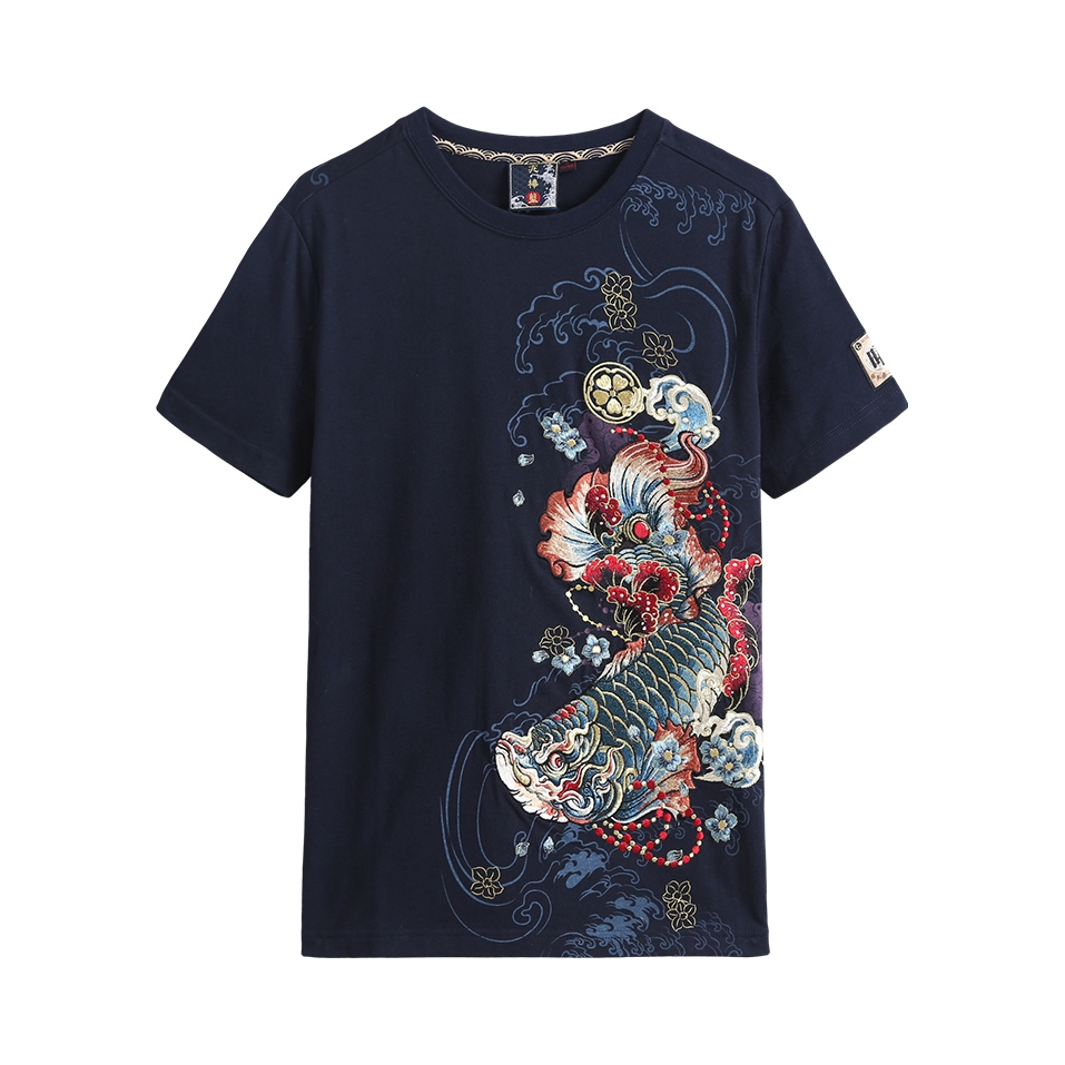 ONIARAI/鬼洗 宝石龙鱼印绣花圆领短袖T恤 男女同款 20NOB36
