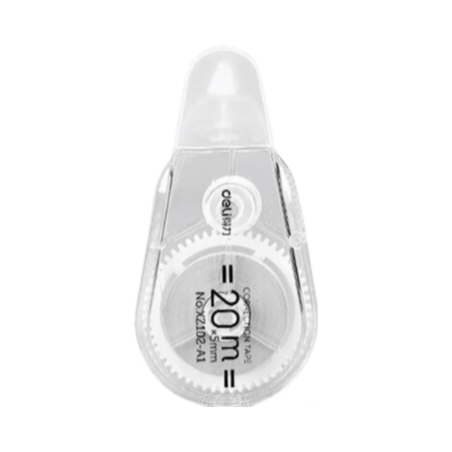 推荐商品：Deli/得力 XZ102-A1 小巧便携透明款 20m*5mm/支 修正带 静音顺滑初中生不断带吸附力强涂改耐用高科技耐摔不易断带