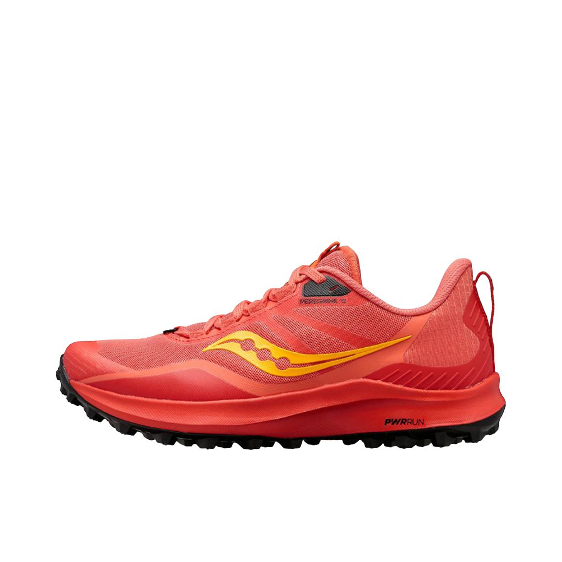 推荐商品：Saucony/索康尼 Peregrine 游隼12 缓震透气 防滑耐磨 织物 越野跑山 跑鞋 红色/黑色/黄色